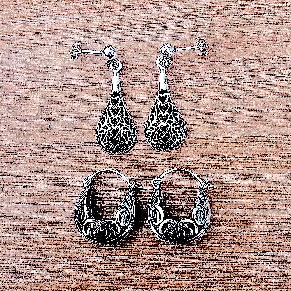 $44 2Pairs Estate Pierced Earrings Sterling 8.4 Grams Designer Mark & 925 - Picture 1 of 9